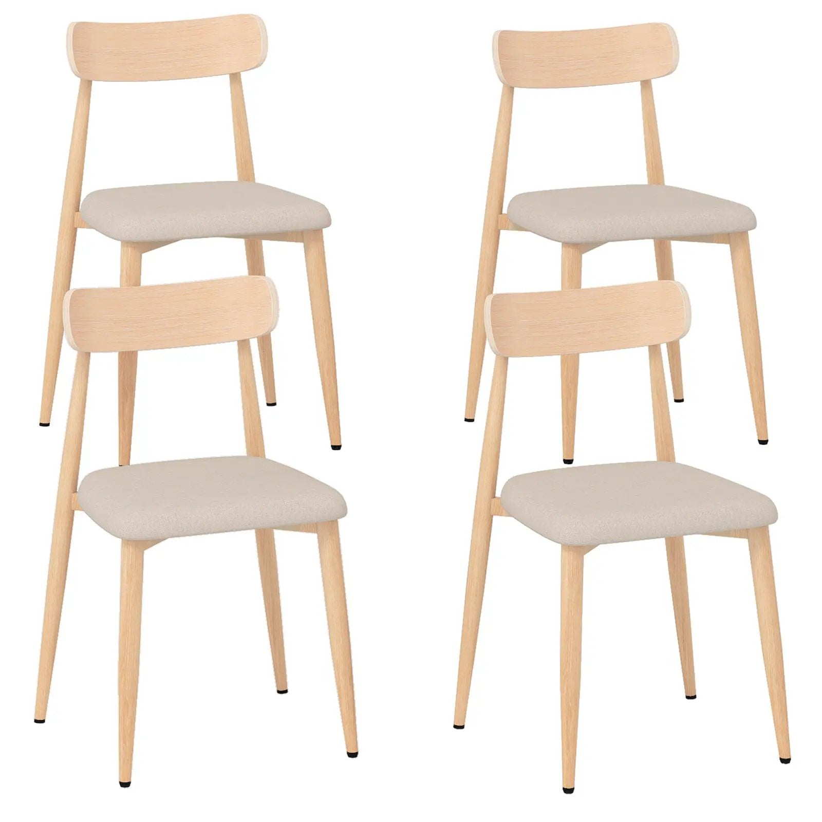 Linen Fabric Upholstered Modern Dining Chair Set of 4 with Padded Seat and Curved Back-Oak by DirectDeals