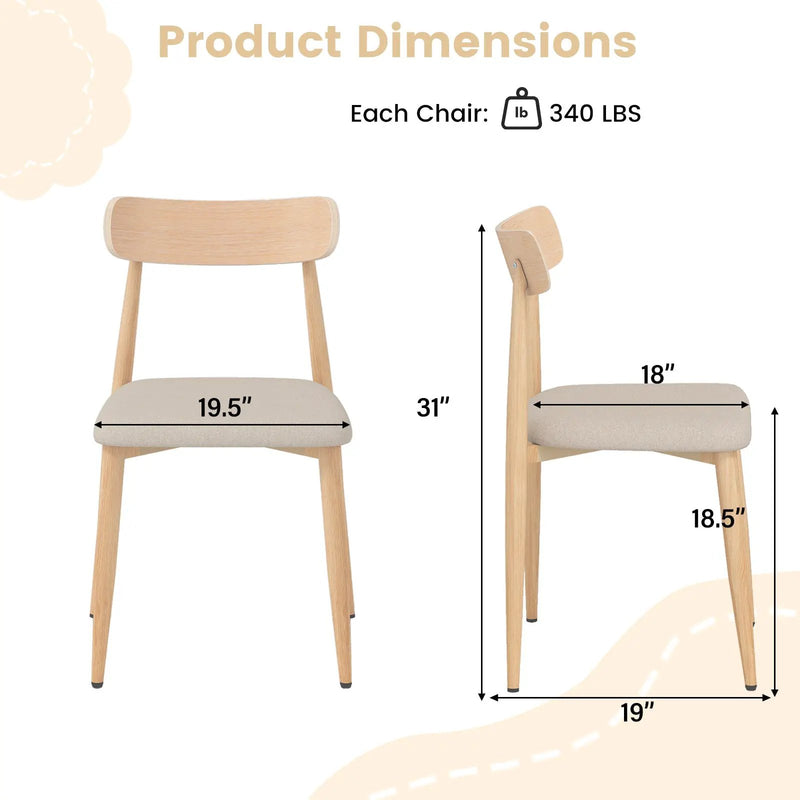Linen Fabric Upholstered Modern Dining Chair Set of 4 with Padded Seat and Curved Back-Oak by DirectDeals