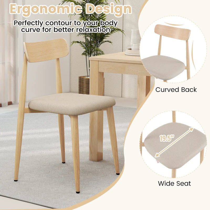 Linen Fabric Upholstered Modern Dining Chair Set of 4 with Padded Seat and Curved Back-Oak by DirectDeals