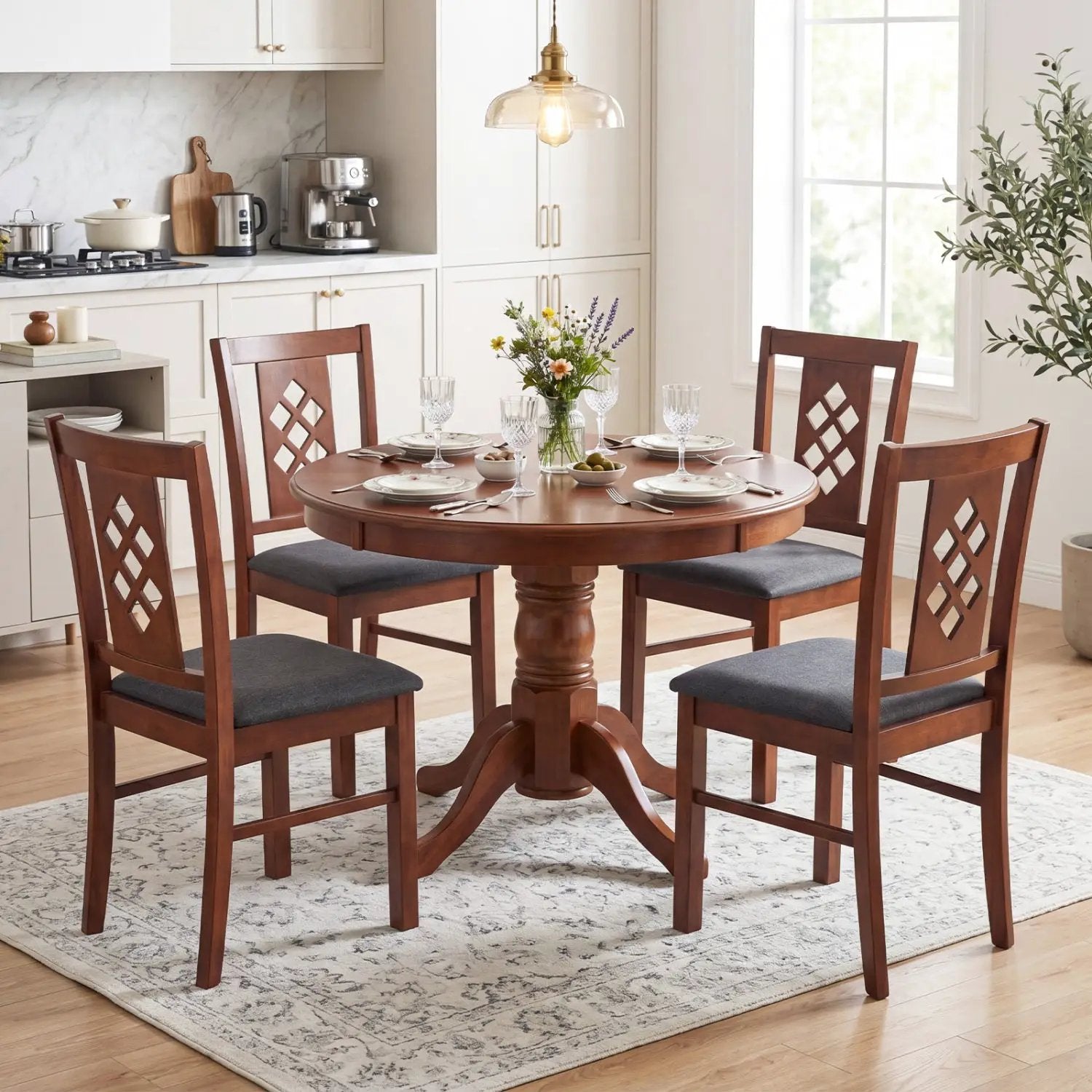 Upholstered Dining Chairs Set of 4 with Wood Frame by DirectDeals