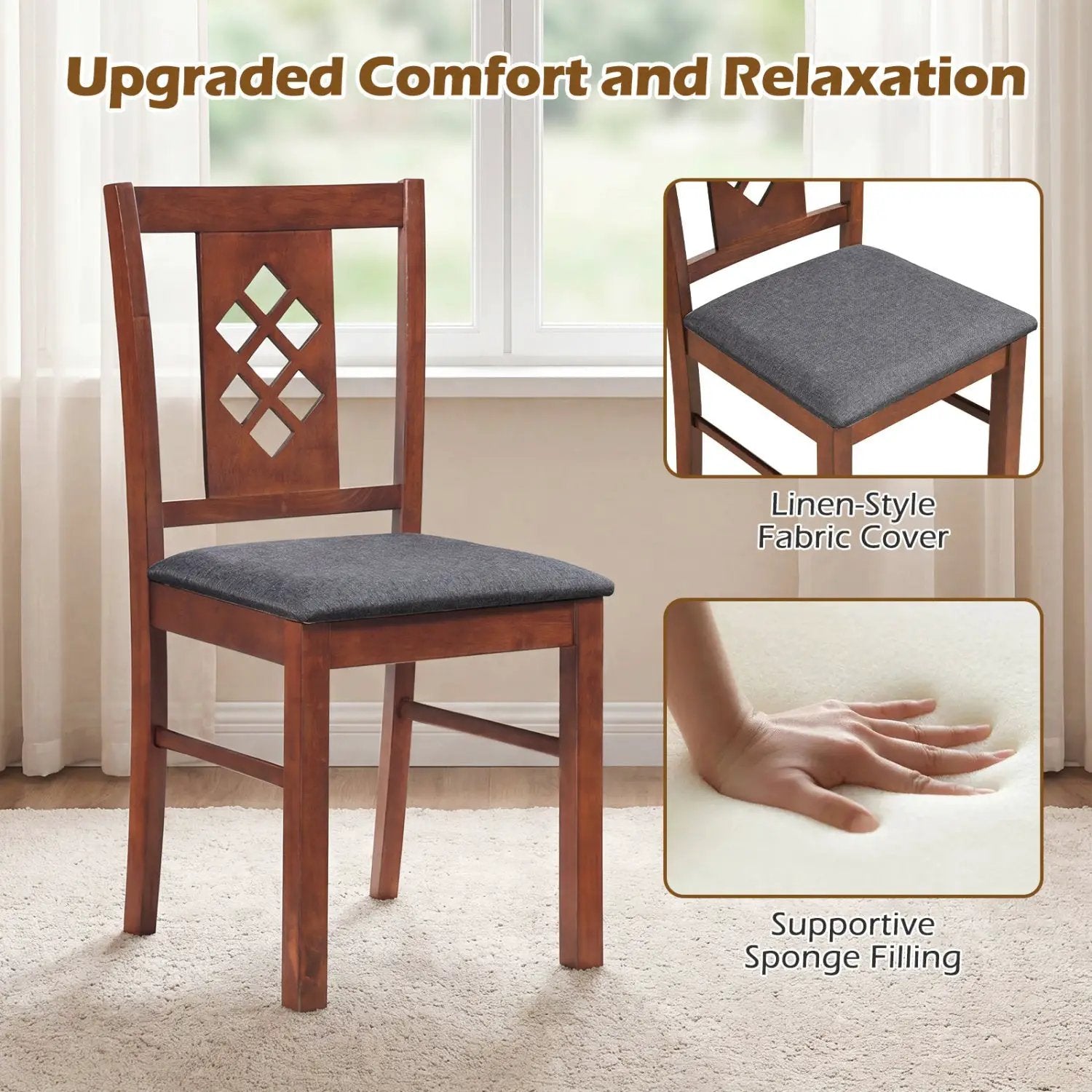 Upholstered Dining Chairs Set of 4 with Wood Frame by DirectDeals