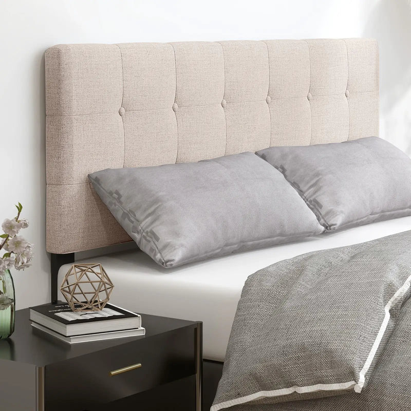 Linen Upholstered Headboard with Solid Rubber Wood Legs by DirectDeals