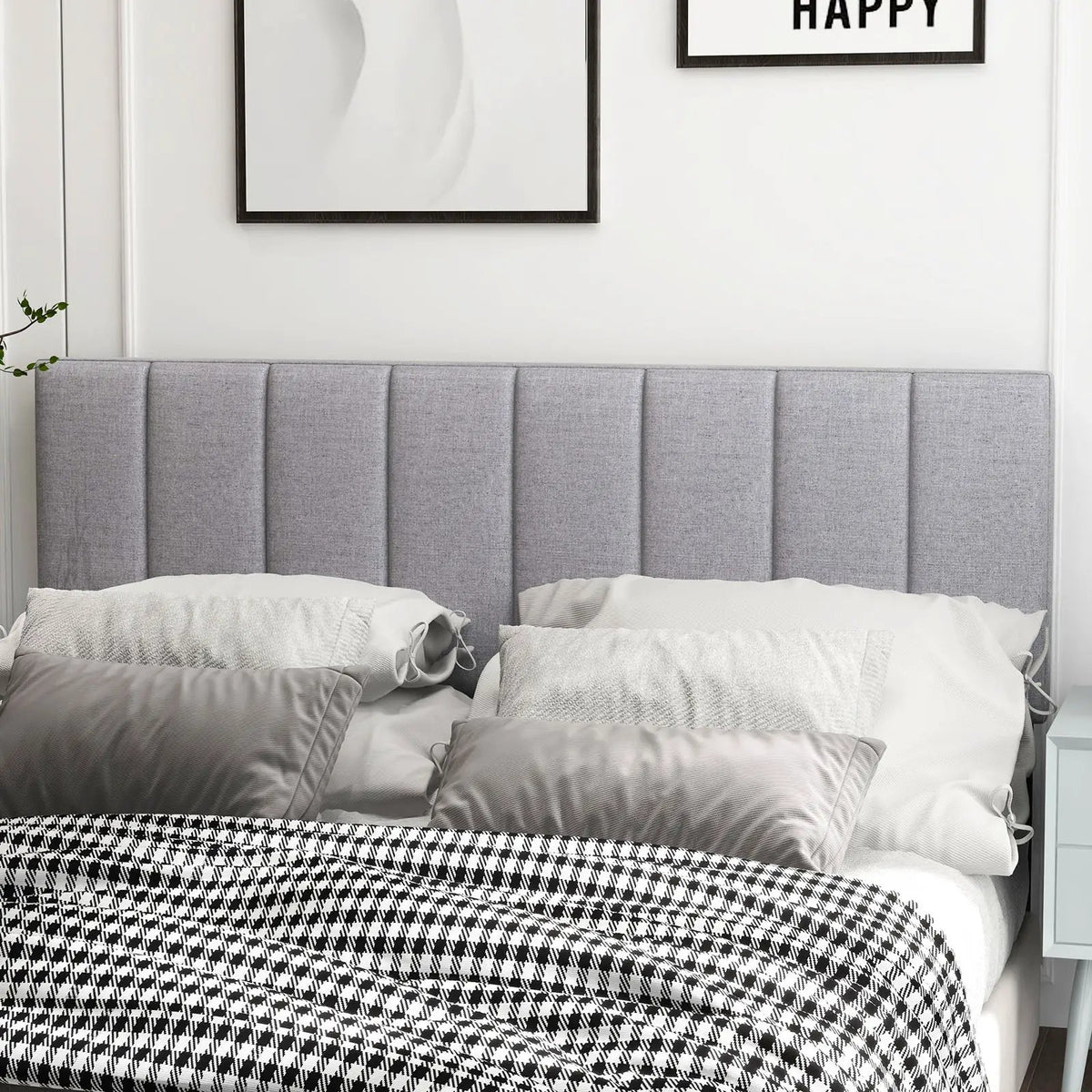 Linen Upholstered Headboard with Solid Wood Legs and Adjustable Width