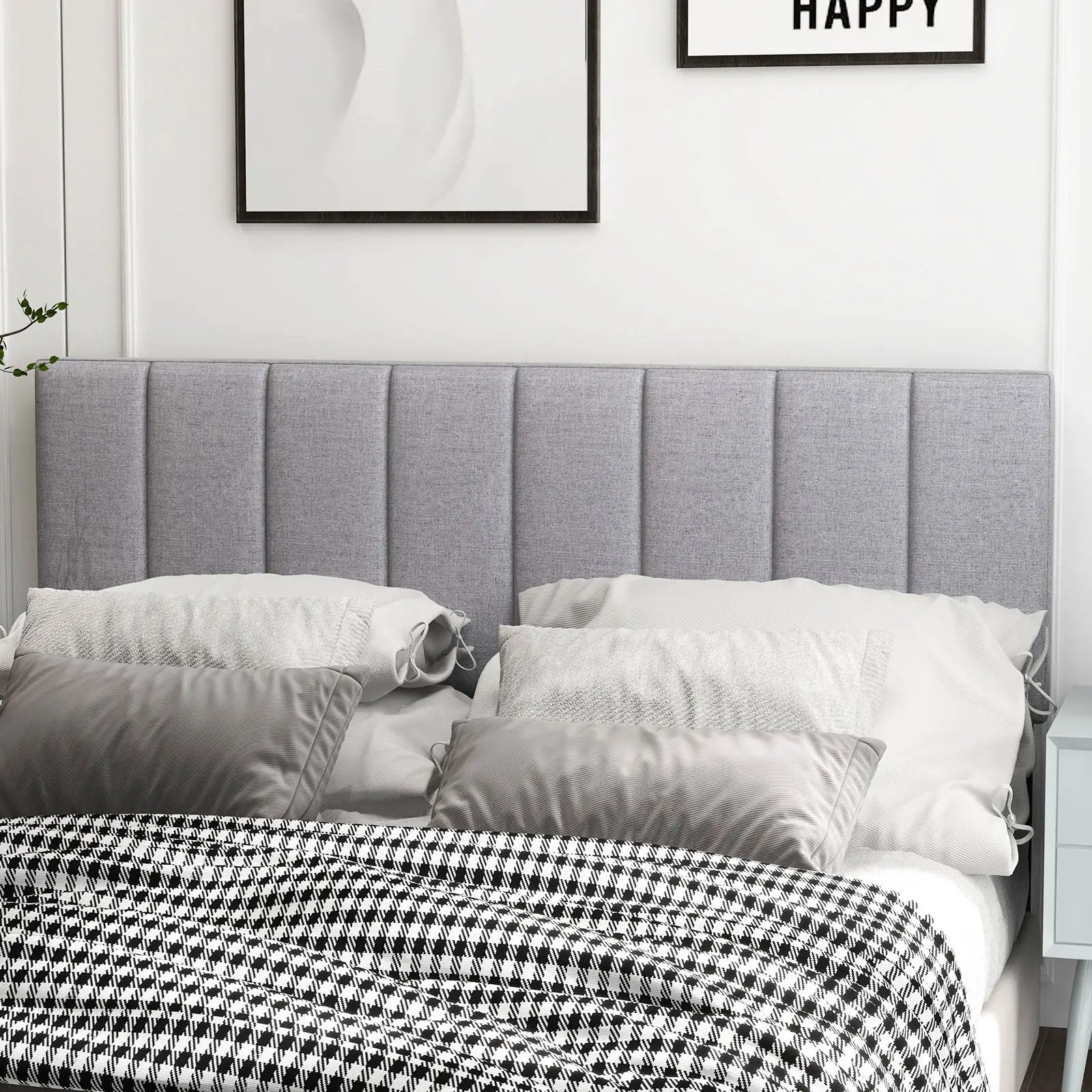 Linen Upholstered Headboard with Solid Wood Legs and Adjustable Width by DirectDeals