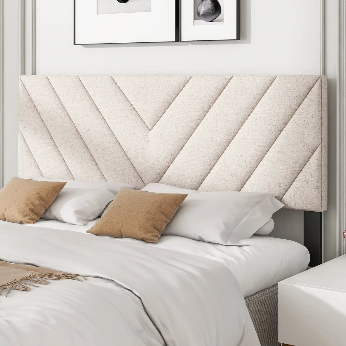 Linen Upholstered Headboard for Full and Queen Size Bed Frames