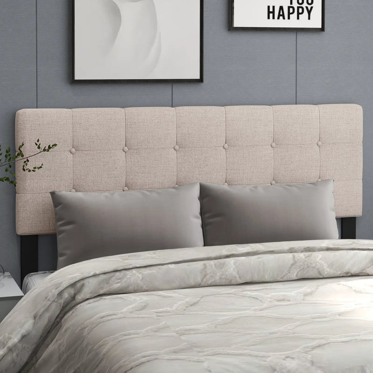 Linen Upholstered Headboard with Solid Rubber Wood Legs, photo 2 of 9