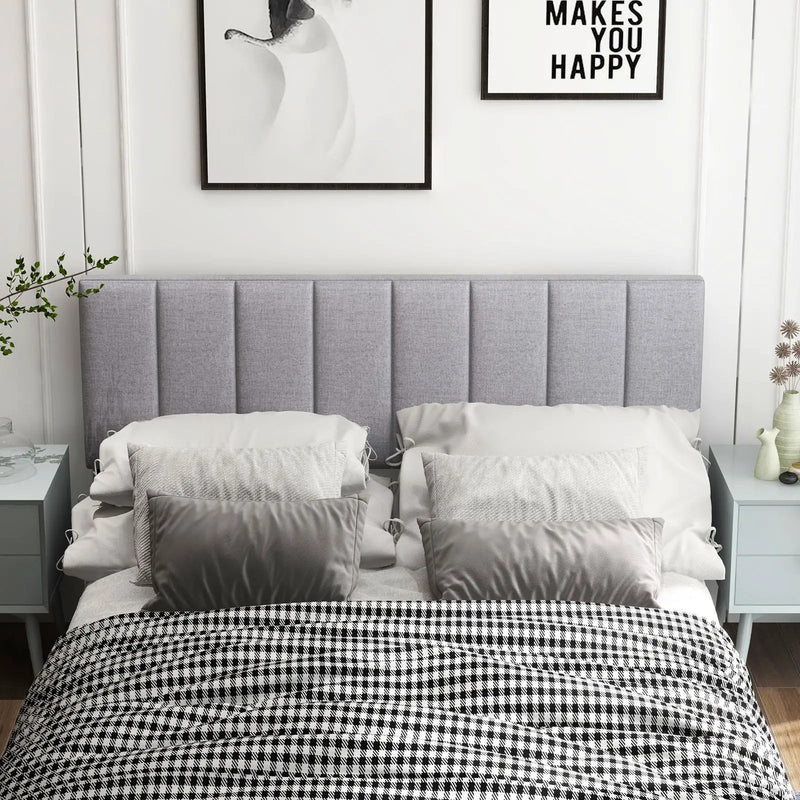 Linen Upholstered Headboard with Solid Wood Legs and Adjustable Width by DirectDeals