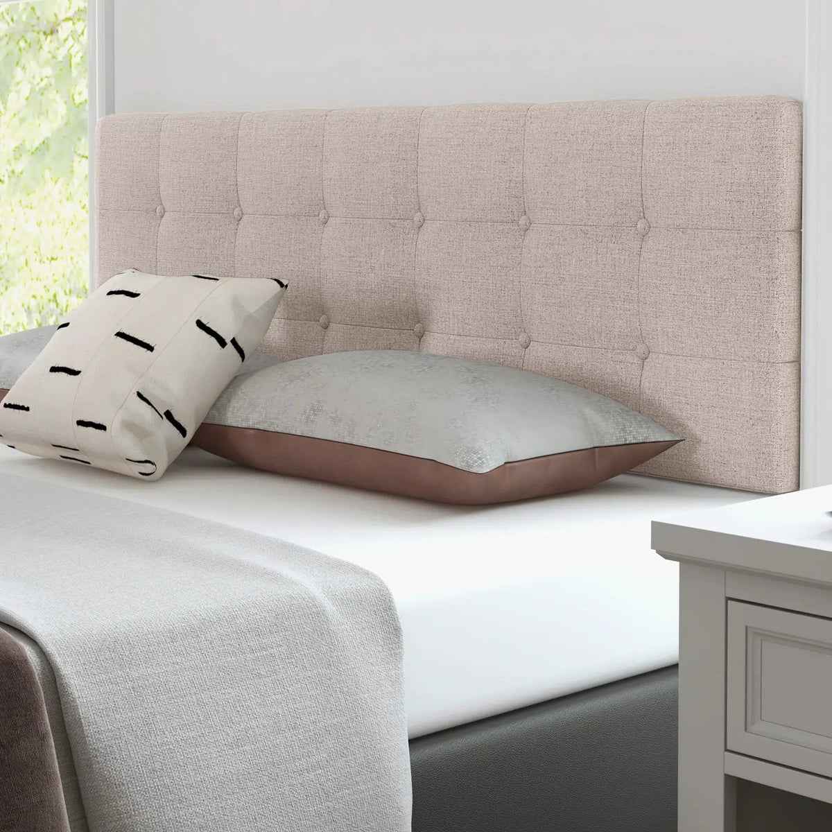 Linen Upholstered Headboard with Solid Rubber Wood Legs, photo 3 of 9