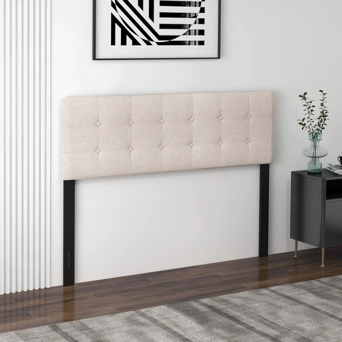Linen Upholstered Headboard with Solid Rubber Wood Legs, photo 6 of 9