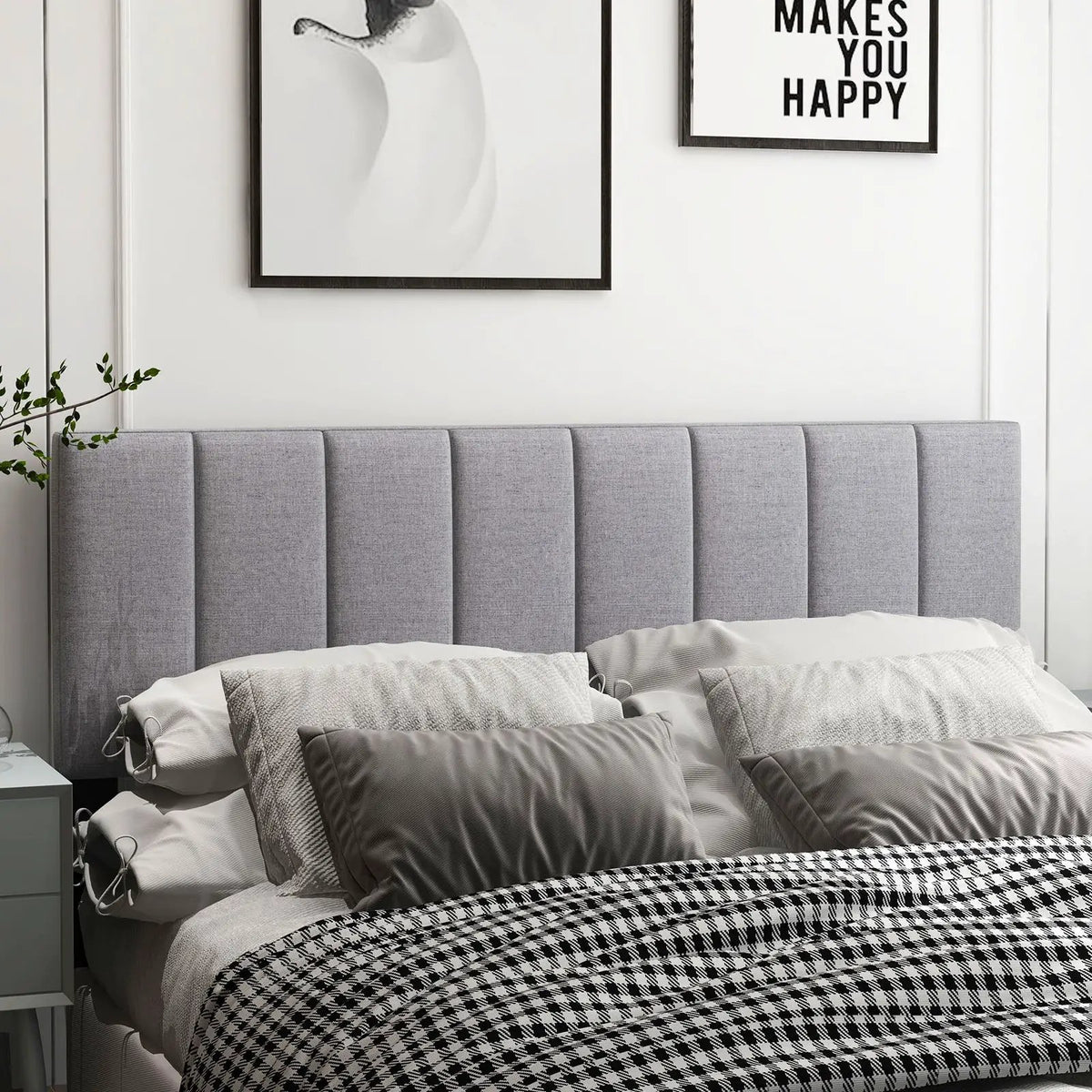 Linen Upholstered Headboard with Solid Wood Legs and Adjustable Width, photo 6 of 9