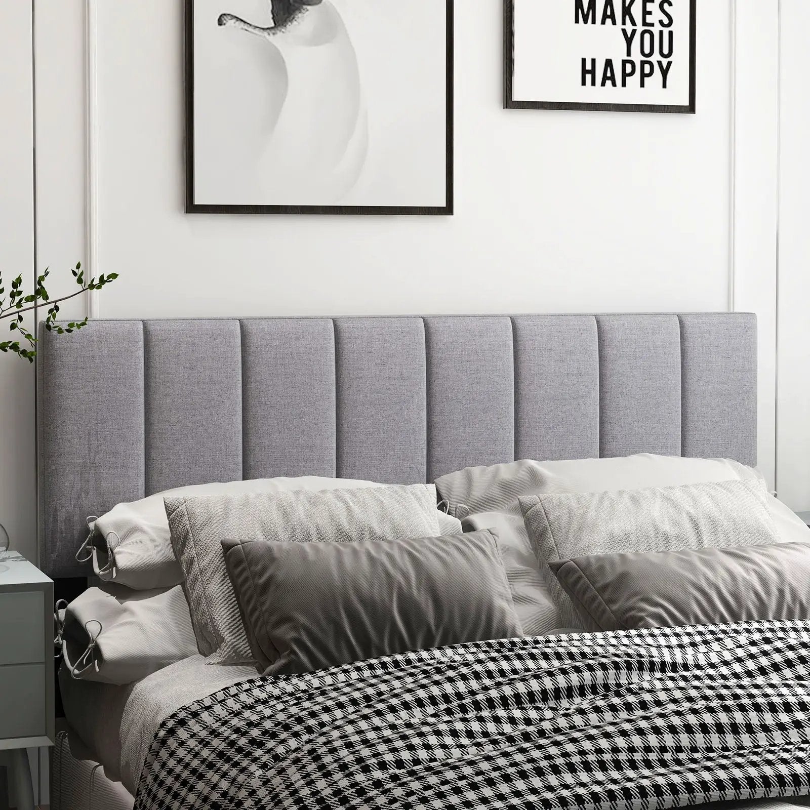 Linen Upholstered Headboard with Solid Wood Legs and Adjustable Width by DirectDeals