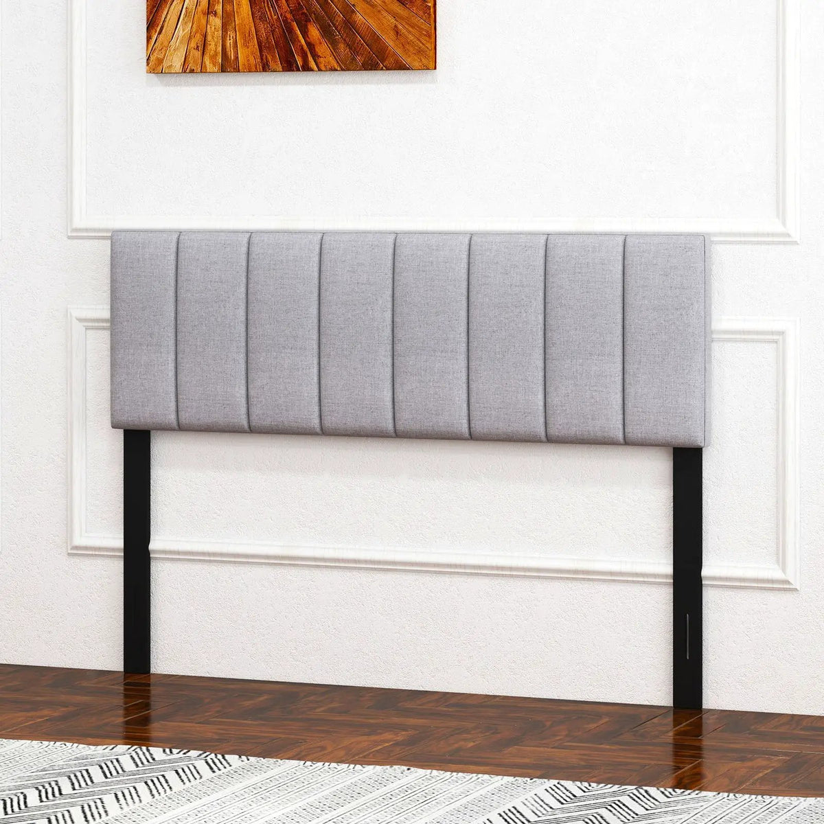 Linen Upholstered Headboard with Solid Wood Legs and Adjustable Width, photo 7 of 9