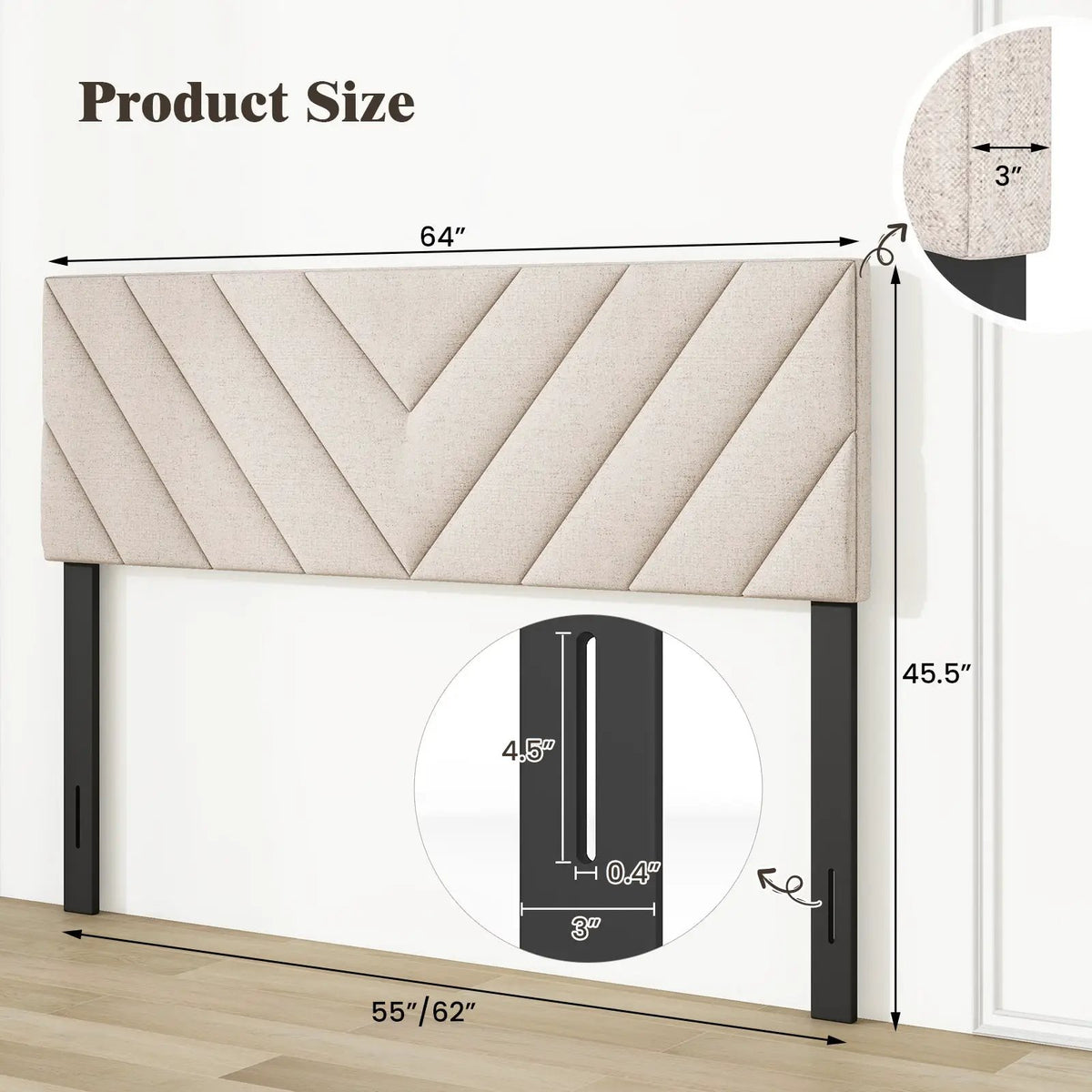 Linen Upholstered Headboard for Full and Queen Size Bed Frames, photo 4 of 9