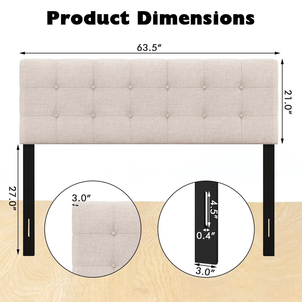 Linen Upholstered Headboard with Solid Rubber Wood Legs, photo 5 of 9