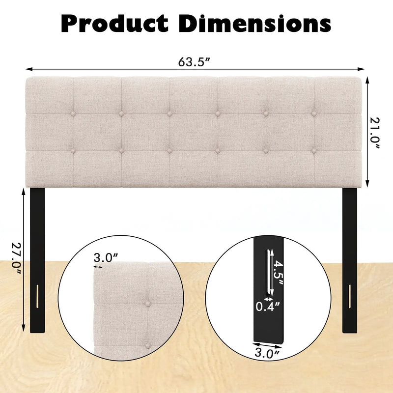 Linen Upholstered Headboard with Solid Rubber Wood Legs by DirectDeals