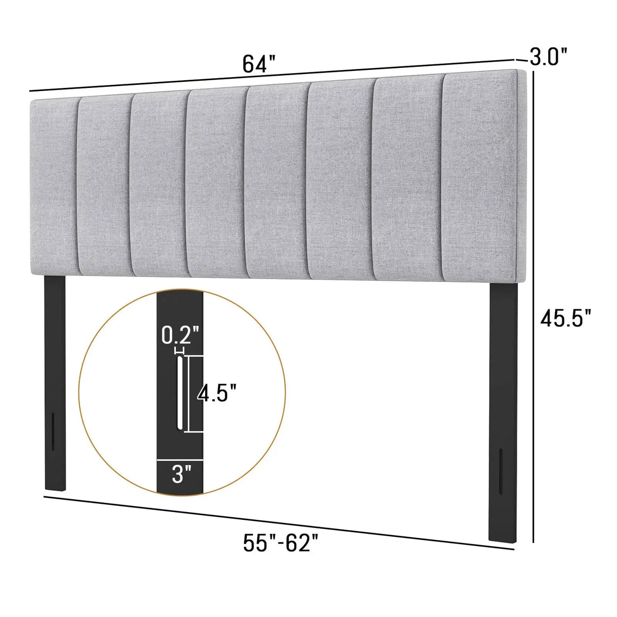 Linen Upholstered Headboard with Solid Wood Legs and Adjustable Width, photo 5 of 9