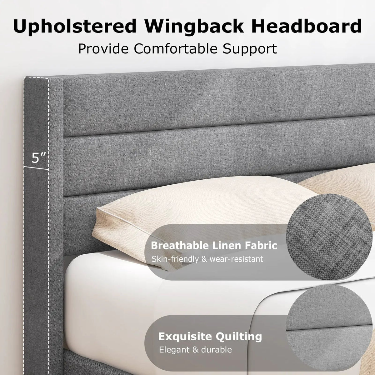 Linen Upholstered Platform Twin/Queen Bed Frame with Wingback Headboard, photo 7 of 9