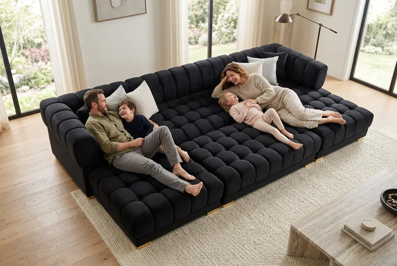 Lipa Black Velvet Double Chaise "U" Shape Sectional Sofa by Ornate Furniture