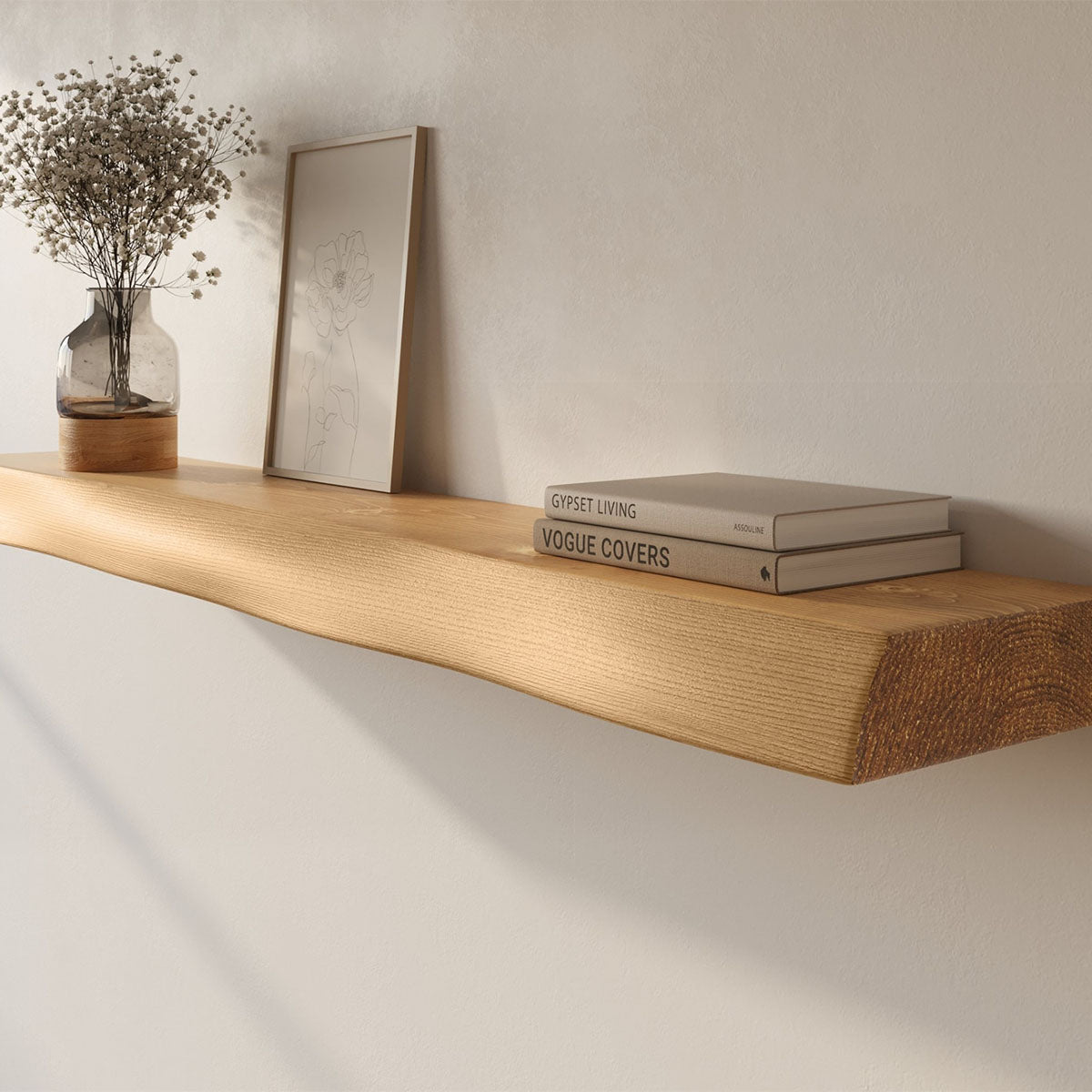 Live Edge Floating Wall Shelf – Solid Real Wood by Dogberrycollections