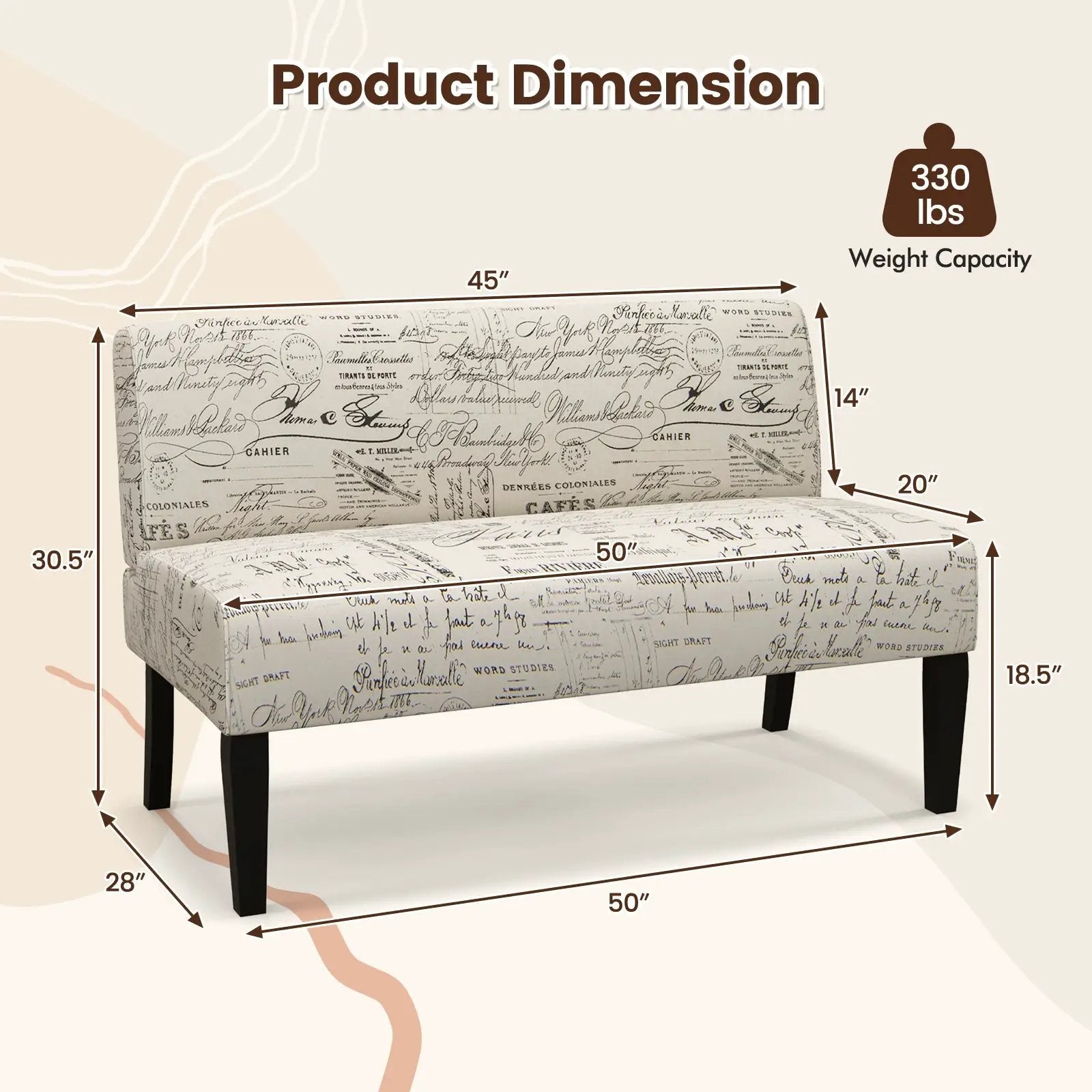 Living Room Wooden Leg Armless Loveseat Sofa-Multicolor by DirectDeals