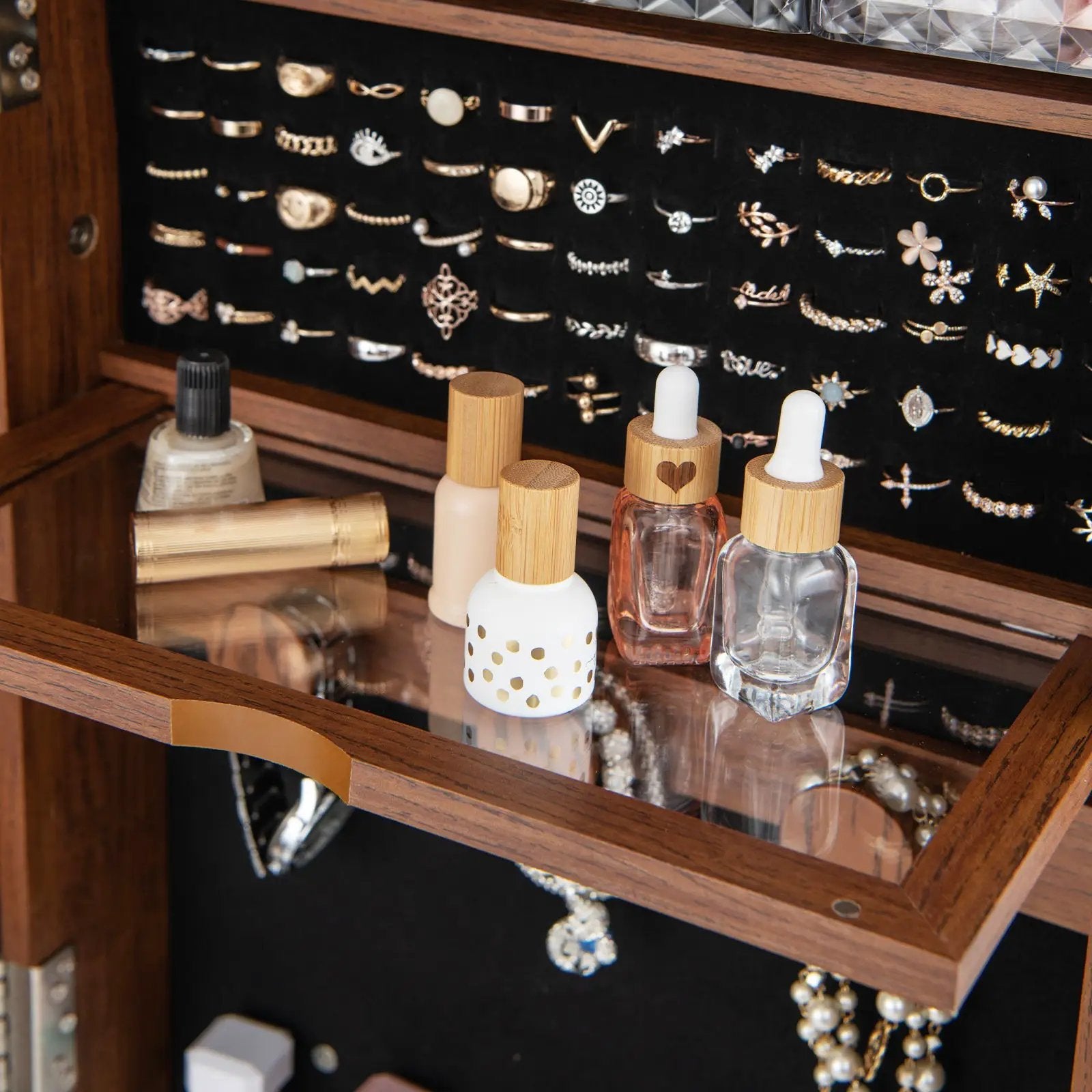 Lockable 360° Swivel Jewelry Cabinet with Full-Length Mirror LED Lights by DirectDeals