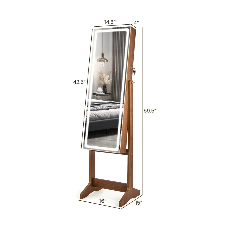 Lockable Jewelry Armoire Standing Cabinet with Lighted Full-Length Mirror by DirectDeals