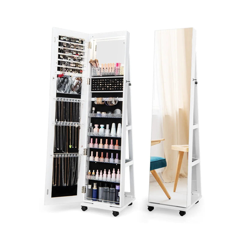 64 Inches Lockable Jewelry Cabinet Armoire with Built-in Makeup Mirror by DirectDeals