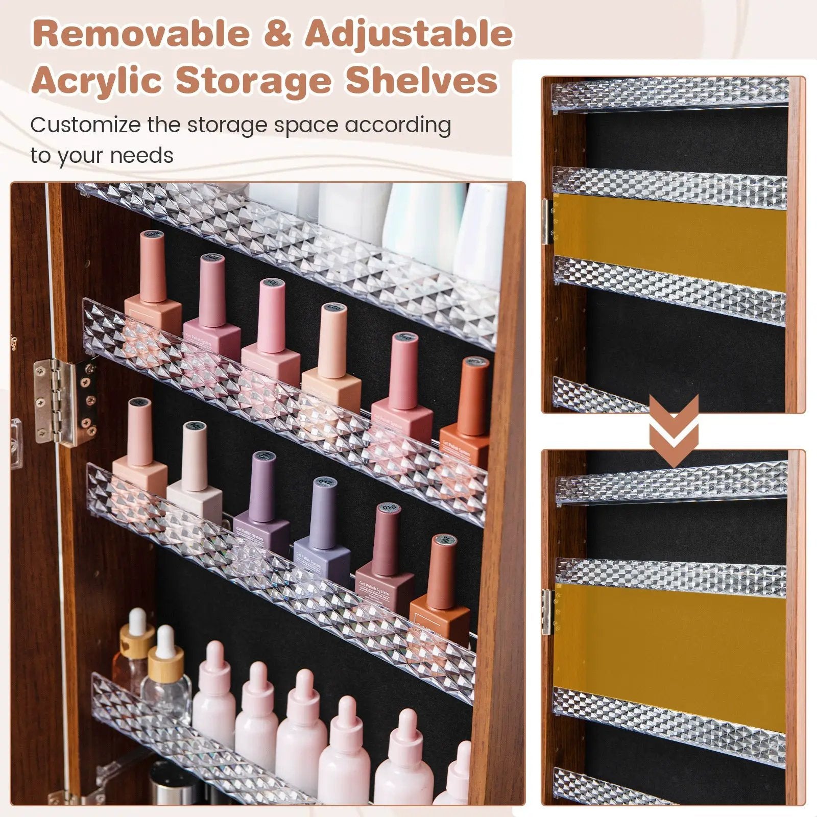 64 Inches Lockable Jewelry Cabinet Armoire with Built-in Makeup Mirror by DirectDeals
