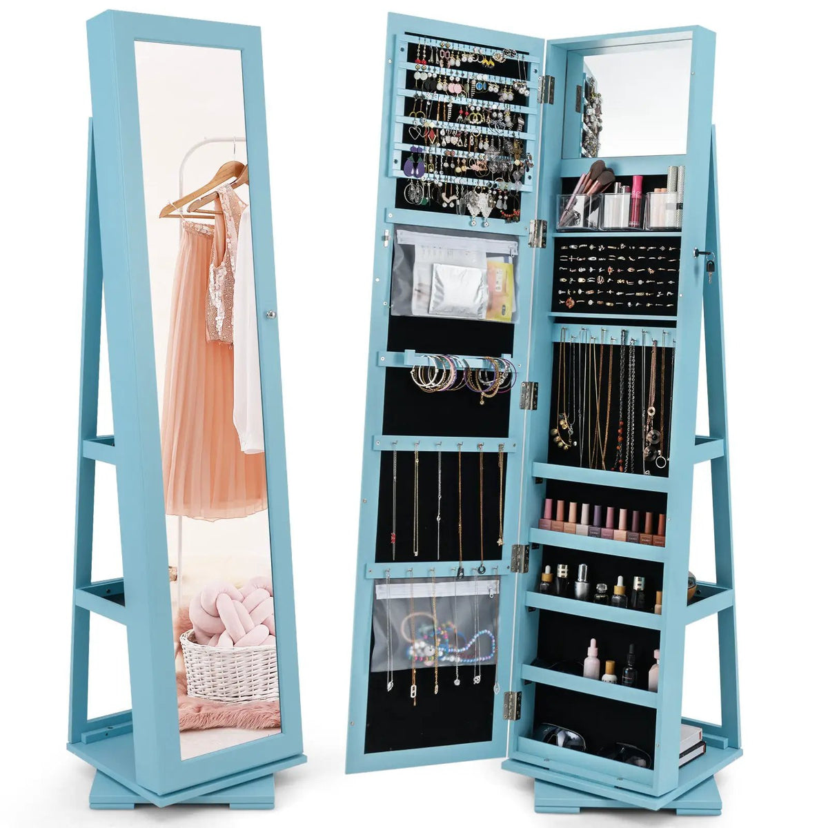 360° Rotatable 2-in-1 Lockable Jewelry Cabinet with Full-Length Mirror, photo 12 of 17