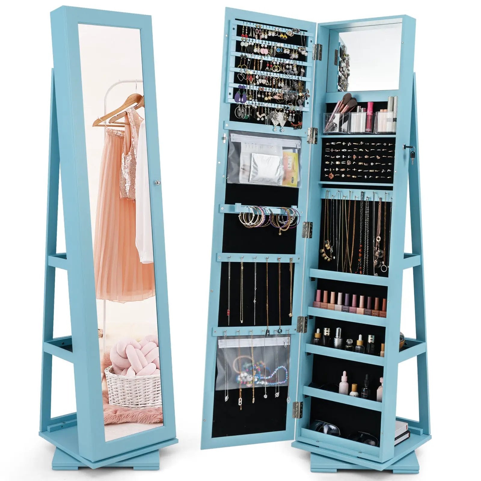 360° Rotatable 2-in-1 Lockable Jewelry Cabinet with Full-Length Mirror by DirectDeals