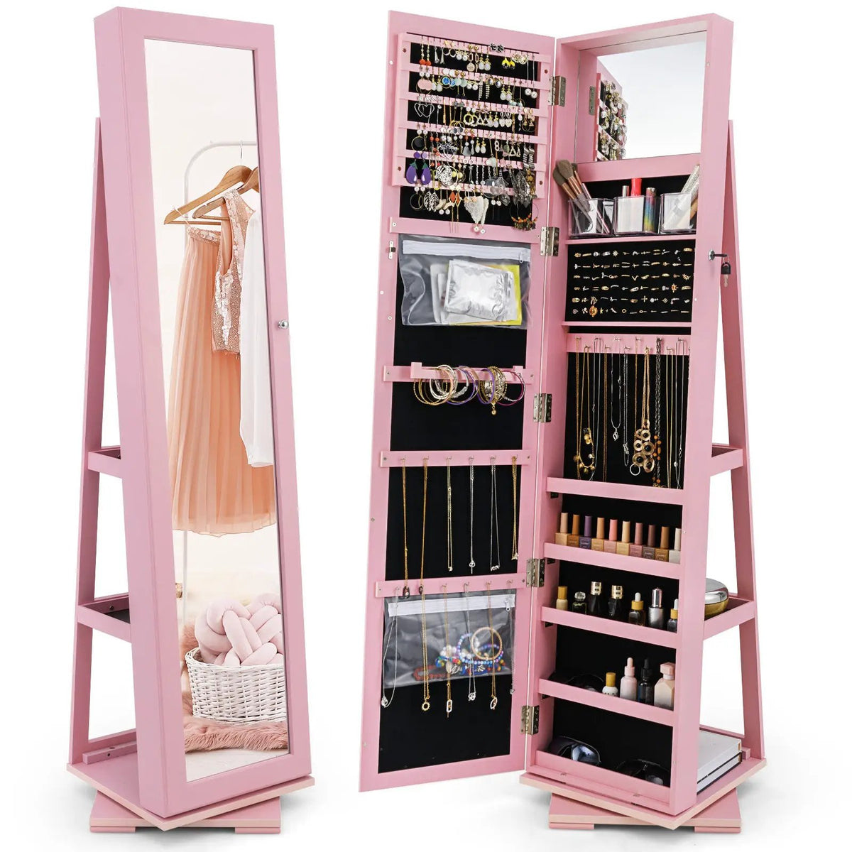 360° Rotatable 2-in-1 Lockable Jewelry Cabinet with Full-Length Mirror, photo 13 of 17