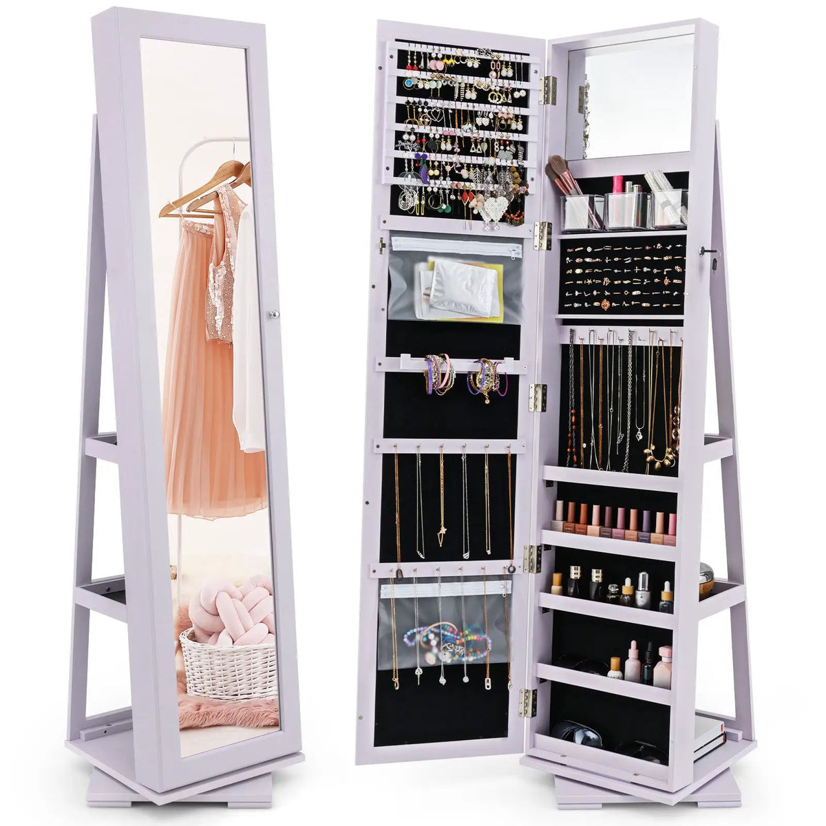 360° Rotatable 2-in-1 Lockable Jewelry Cabinet with Full-Length Mirror, photo 14 of 17