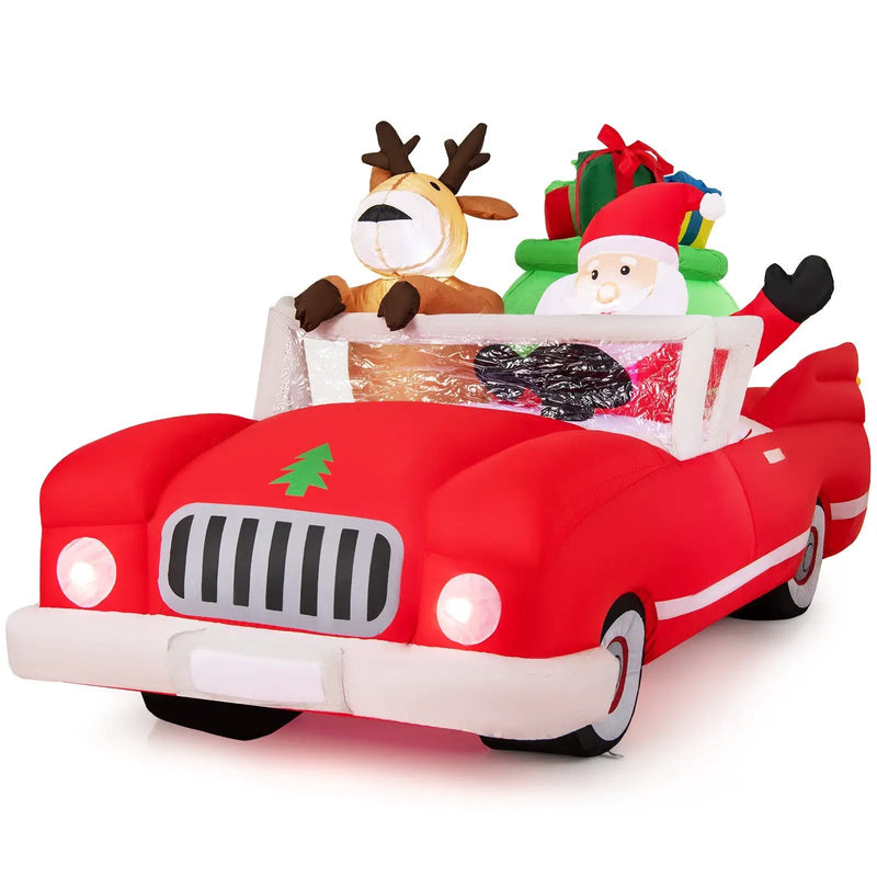 7.7 Feet Long Christmas Inflatable Santa Claus and Reindeer Riding Red Car with Gift Bag and 9 LED White Lights by DirectDeals