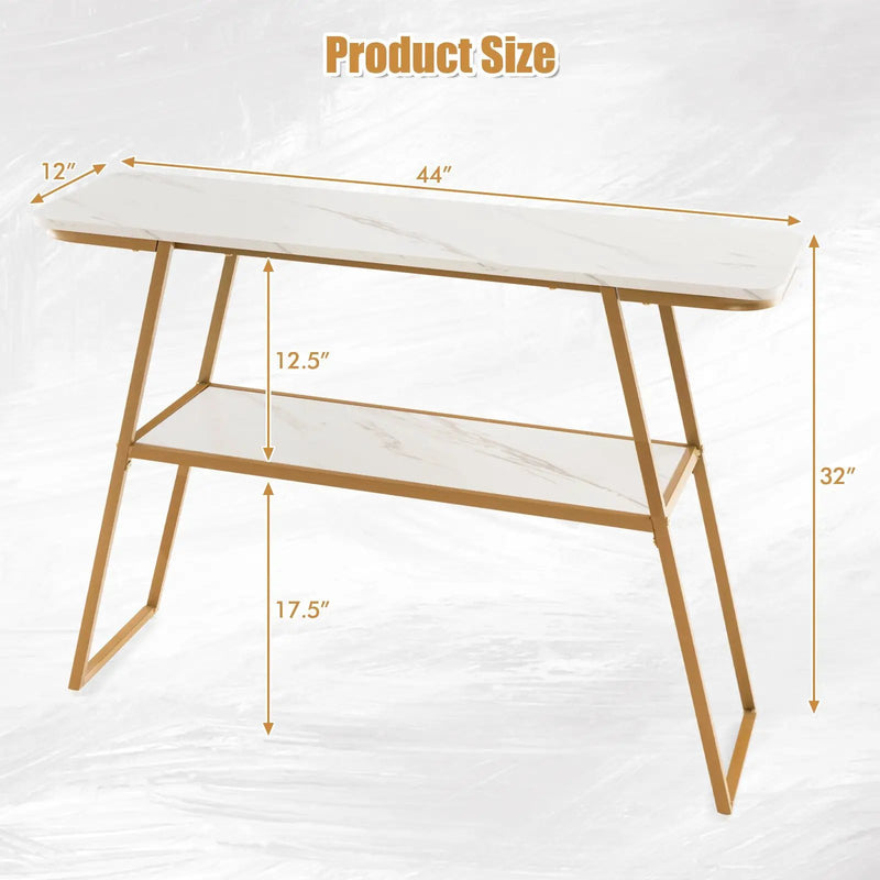 Console Table with Open Shelf Gold Metal Frame Living Room Hallway-White by DirectDeals