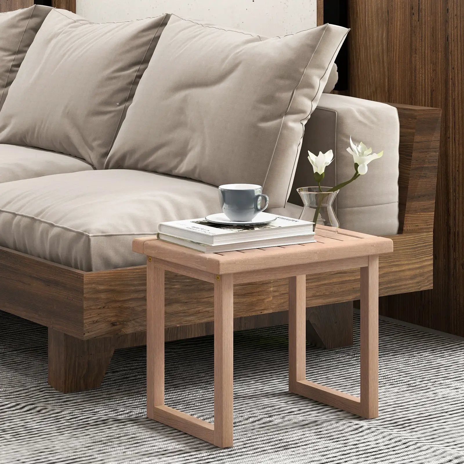 Long Natural Wood Bath Spa Stool with Non-slip Foot Pads for Elderly by DirectDeals