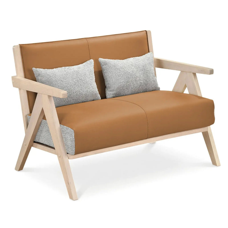 Loveseat Sofa for Small Spaces with Throw Pillows Rubber Wood Frame Padded Seat by DirectDeals