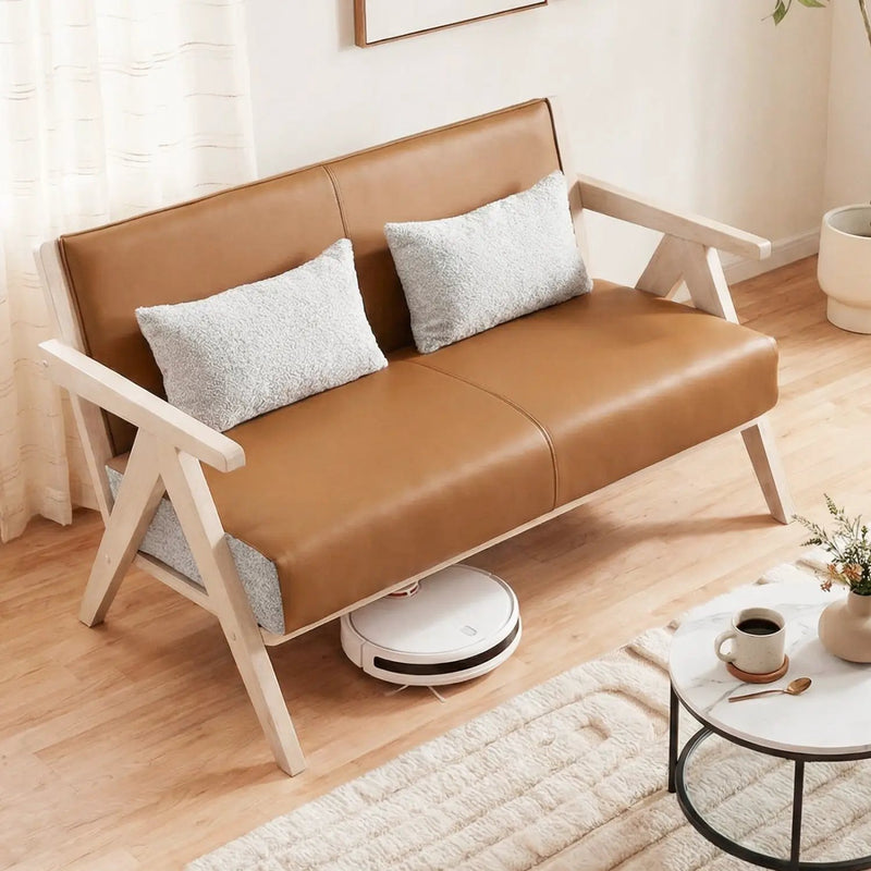 Loveseat Sofa for Small Spaces with Throw Pillows Rubber Wood Frame Padded Seat by DirectDeals