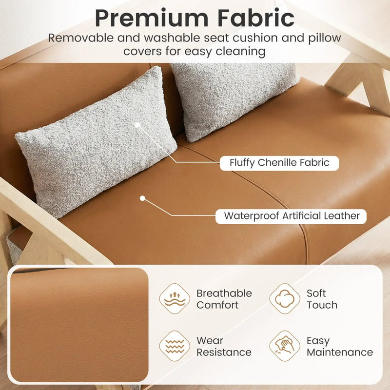 Loveseat Sofa for Small Spaces with Throw Pillows Rubber Wood Frame Padded Seat by DirectDeals