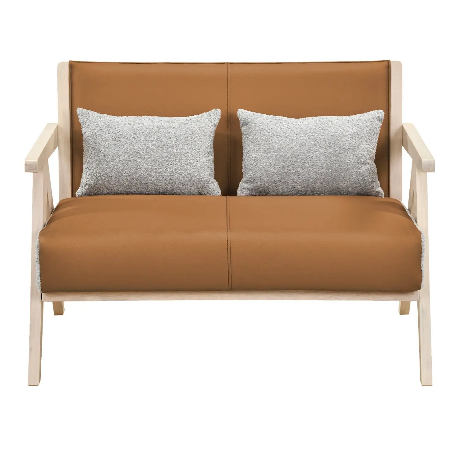 Loveseat Sofa for Small Spaces with Throw Pillows Rubber Wood Frame Padded Seat by DirectDeals