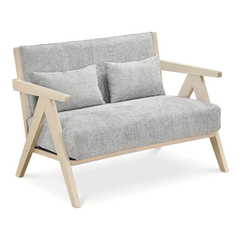 Loveseat Sofa for Small Spaces with Throw Pillows Rubber Wood Frame Padded Seat by DirectDeals