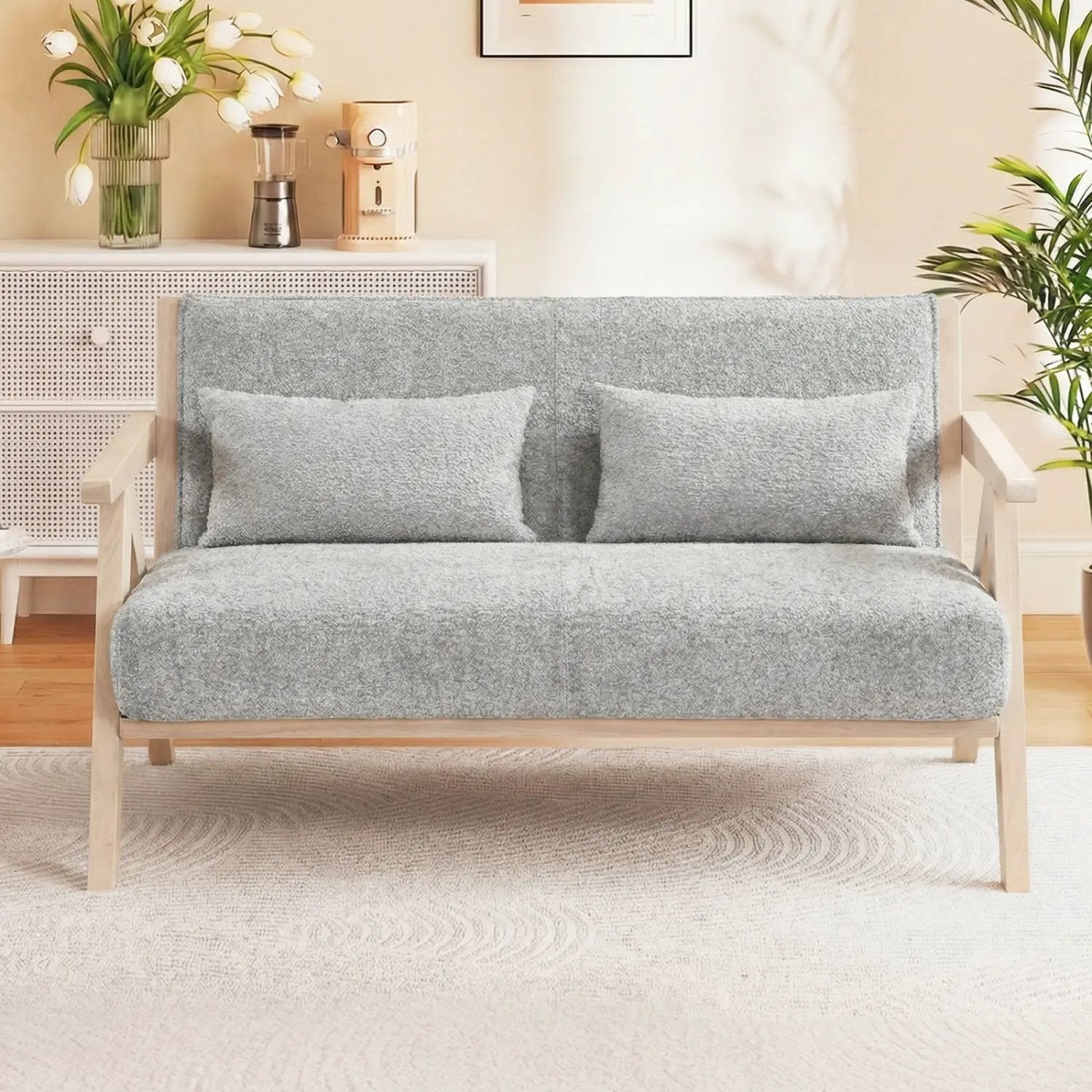 Loveseat Sofa for Small Spaces with Throw Pillows Rubber Wood Frame Padded Seat by DirectDeals