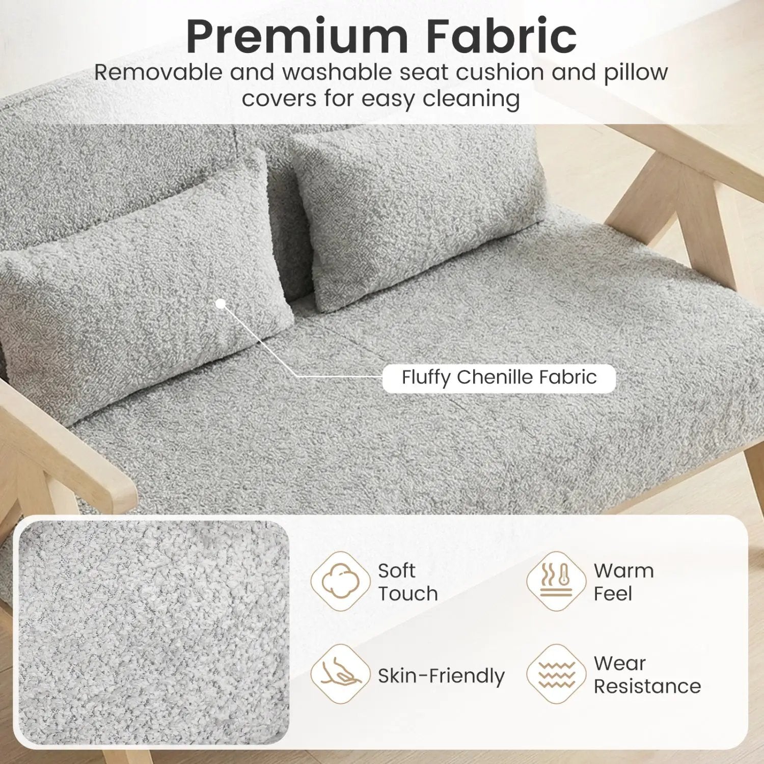 Loveseat Sofa for Small Spaces with Throw Pillows Rubber Wood Frame Padded Seat by DirectDeals