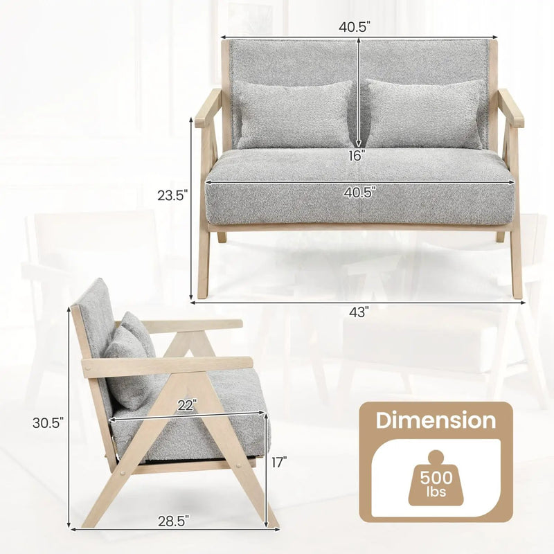 Loveseat Sofa for Small Spaces with Throw Pillows Rubber Wood Frame Padded Seat by DirectDeals