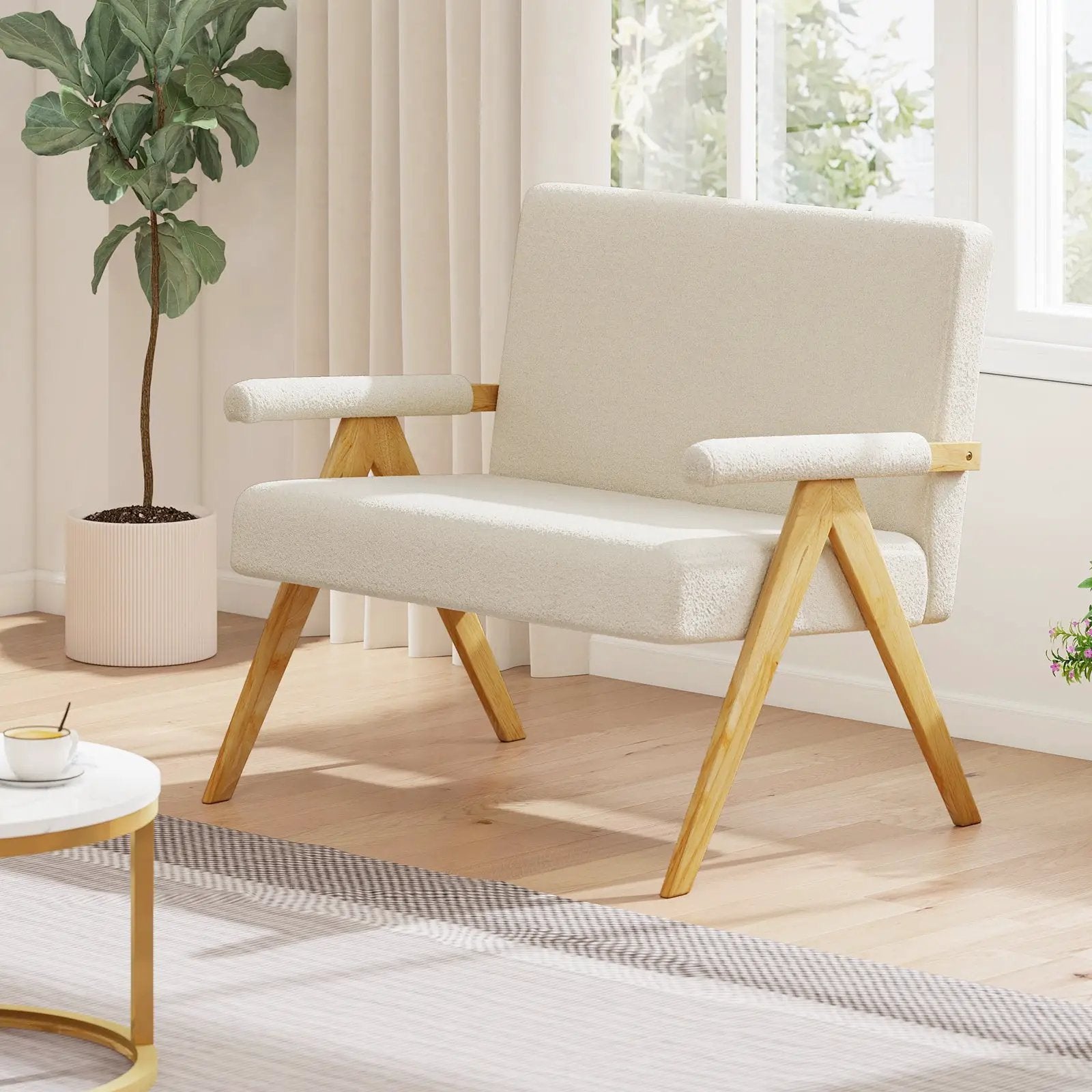 Loveseat Sofa with Armrests and Wooden Legs by DirectDeals