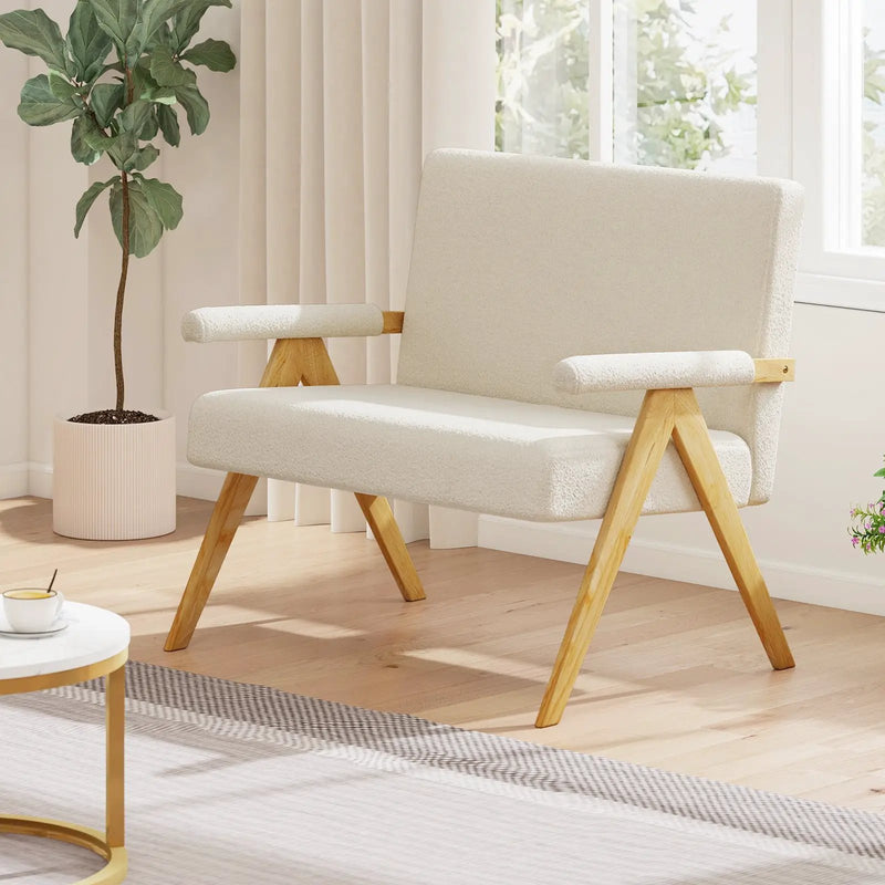Loveseat Sofa with Armrests and Wooden Legs by DirectDeals
