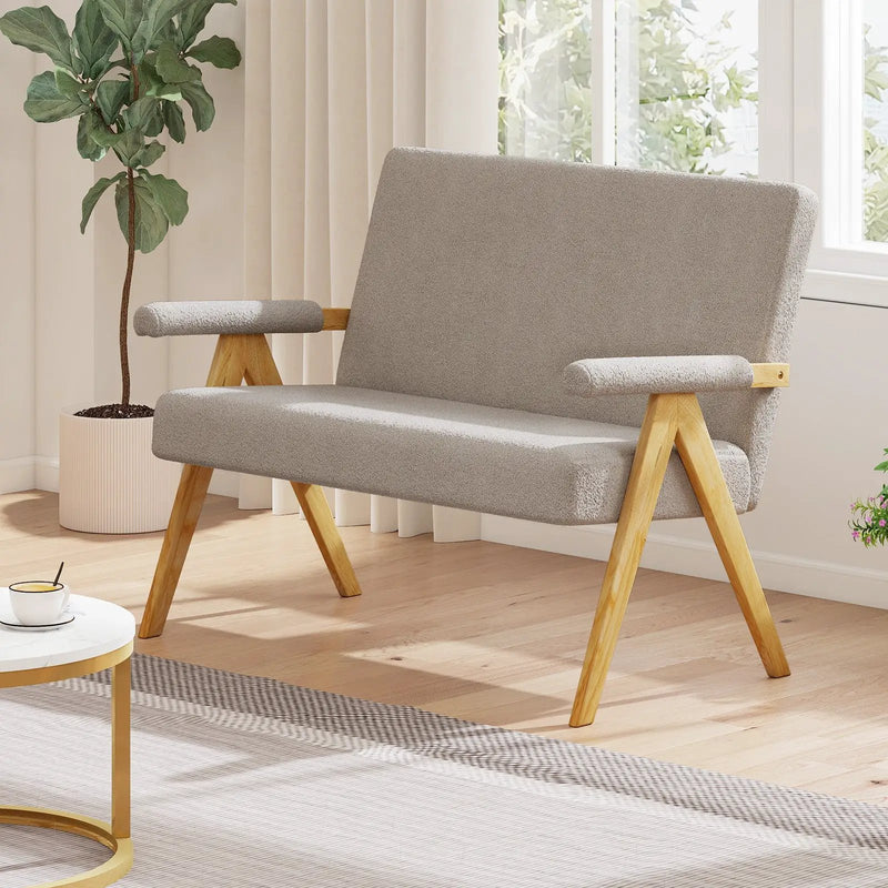 Loveseat Sofa with Armrests and Wooden Legs by DirectDeals