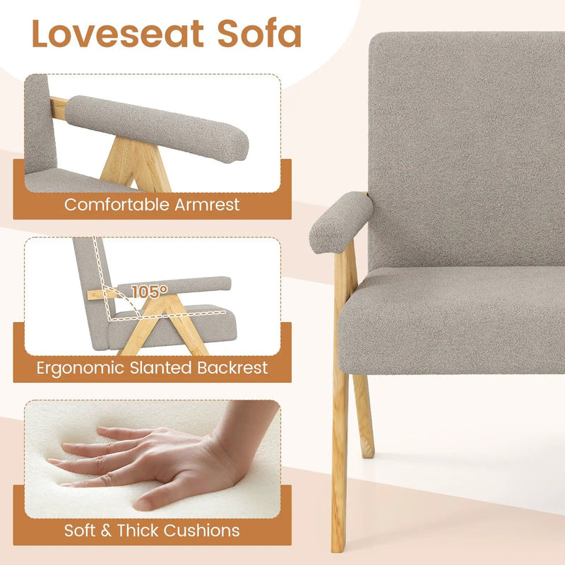 Loveseat Sofa with Armrests and Wooden Legs by DirectDeals