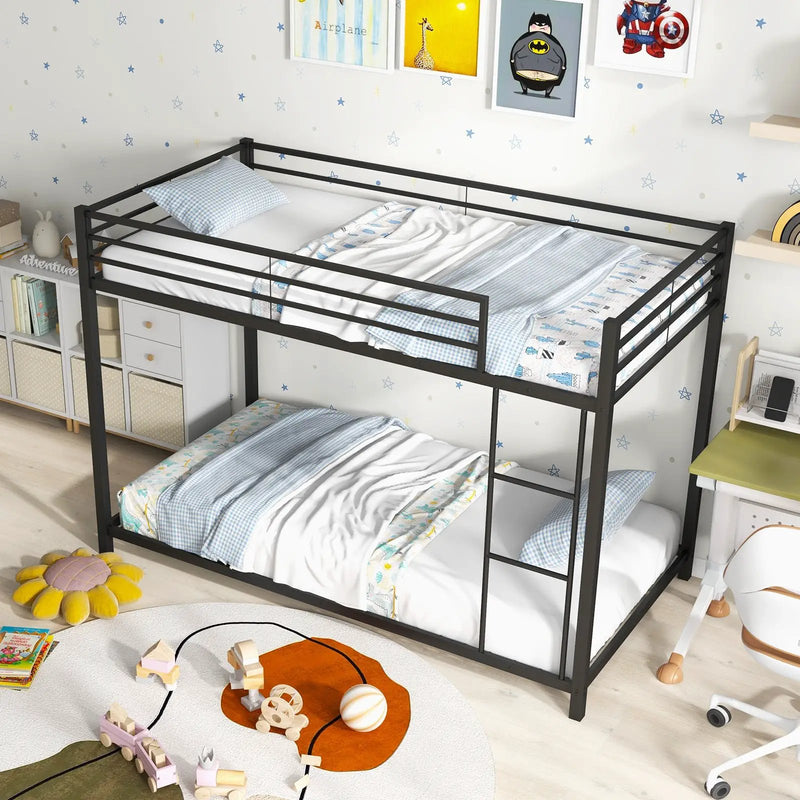 Low Profile Twin Over Twin Metal Bunk Bed with Full-length Guardrails by DirectDeals