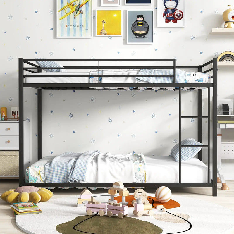 Low Profile Twin Over Twin Metal Bunk Bed with Full-length Guardrails by DirectDeals
