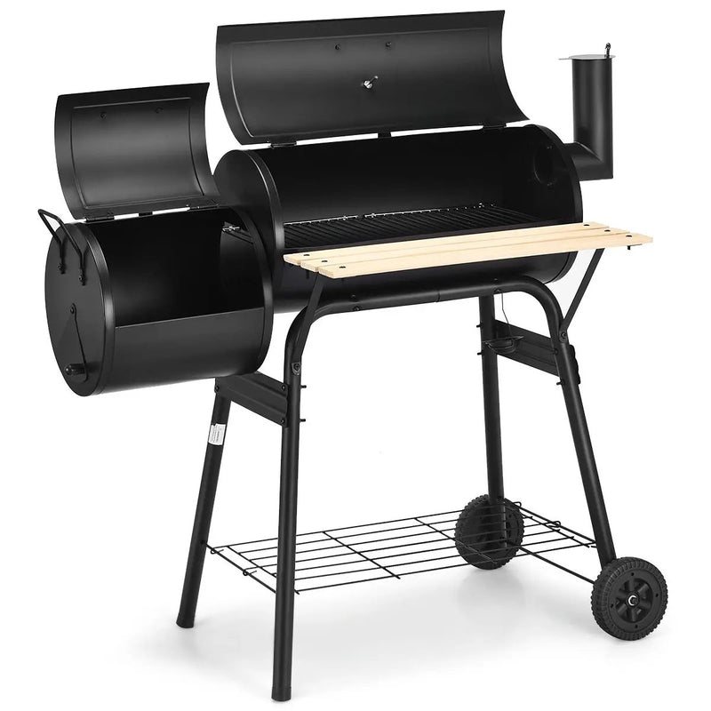 Low Smoke Outdoor BBQ Grill Steel Barbecue Cooker with Firebox by DirectDeals